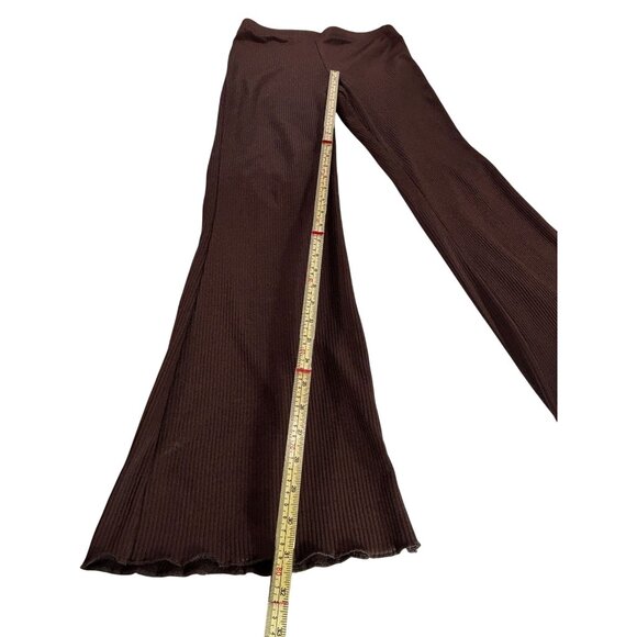 H&M Womens Ribbed Flare Pants Brown M Polyester & Elastane - Picture 7 of 11